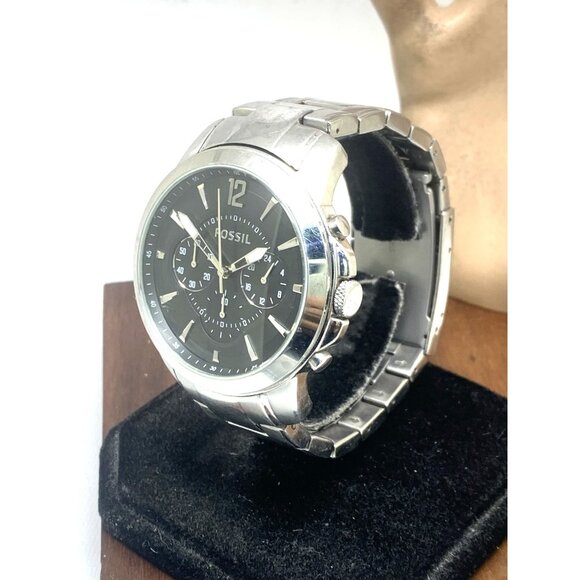 Fossil Men's Watch FS4532 Quartz Chronograph Black Dial Silver Steel 44mm USED - Picture 2 of 14
